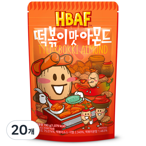 바프 떡볶이맛 아몬드, 190g, 20개