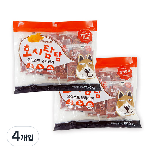 호시탐탐 모이스트 애견간식 져키, 오리맛, 600g, 4개