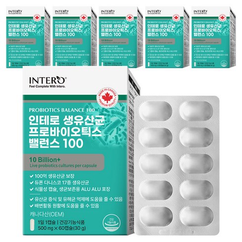 인테로 생유산균 프로바이오틱스 밸런스 100, 60정, 6개