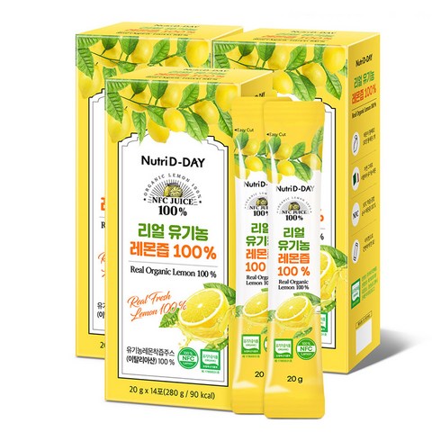 뉴트리디데이 리얼 유기농 레몬즙 14p, 280g, 3개