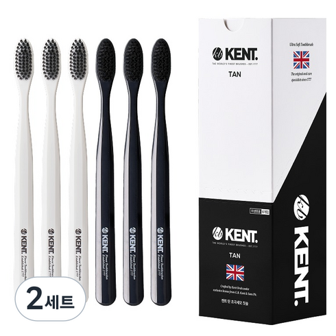 켄트 초극세모 칫솔 탄 2종, 6개입, 2개