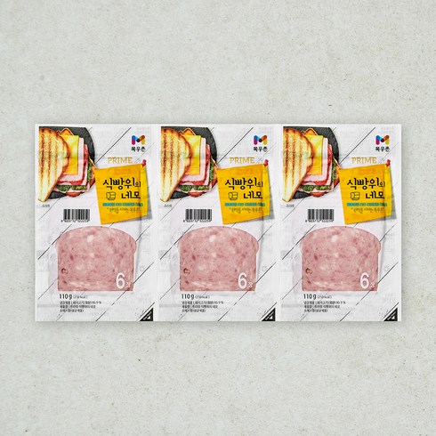 프라임 식빵위의 네모 햄, 3개, 110g