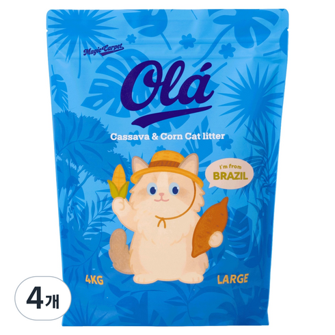 매직카펫 올라 카사바 굵은입자 고양이 모래, 무향, 4개, 4kg