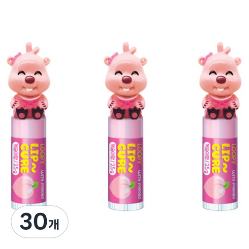 케이엠제약 뽀로로 루피 피규어 립밤, 복숭아향, 2.5g, 30개