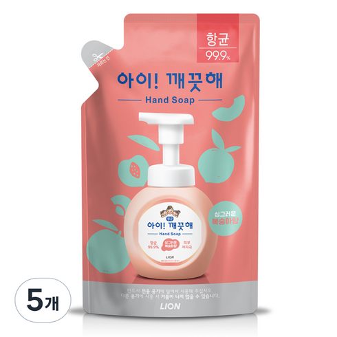아이깨끗해 향균 폼 핸드솝 복숭아향 리필형, 200ml, 5개
