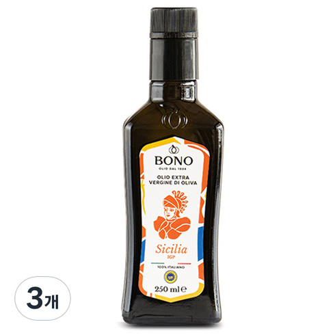 보놀리오 보노 IGP 시칠리아 엑스트라버진 올리브오일, 250ml, 3개