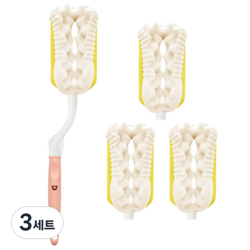 리에또 리필형 젖병솔 + 리필 스펀지 3p 세트, 3세트, 핑크