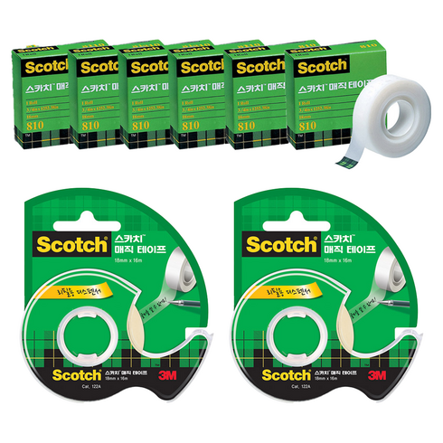 스카치 매직 셀로판 테이프 리필 18mm x 15m 3p + 디스펜서 122 18mm x 16m, 혼합색상, 2세트