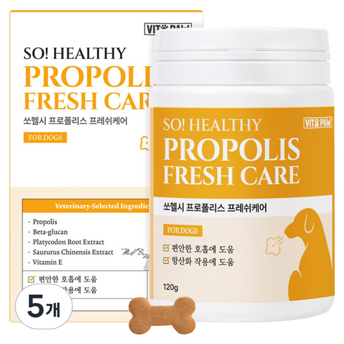 비타파우 강아지 프로폴리스 항산화 구강 영양제, 5개, 호흡기/기관지, 120g