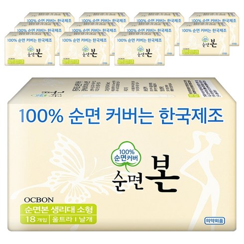 순면본 생리대 울트라 날개형, 소형, 18개입, 12개
