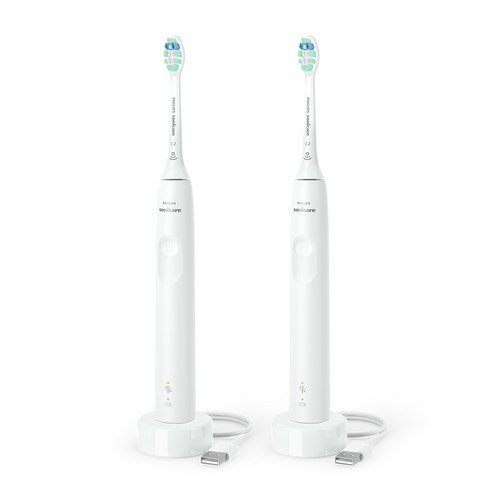 필립스 소닉케어 3100 시리즈 더블 핸들 음파 전동칫솔, HX3675/23, 화이트, 1개