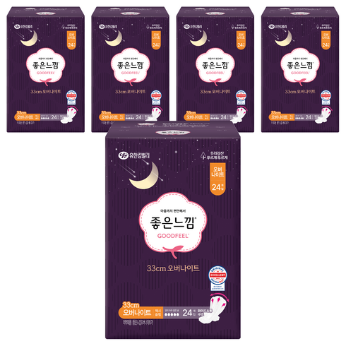 좋은느낌 오리지널 생리대 날개형, 오버나이트, 24개입, 5개