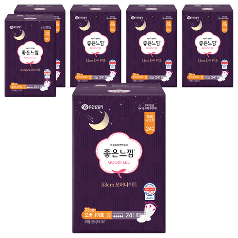 좋은느낌 오리지널 생리대 날개형, 오버나이트, 24개입, 6개