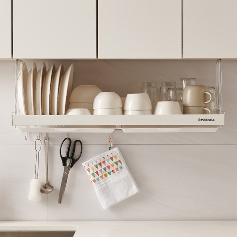 퓨어셀 프라임 상부장 부착식 식기건조대 800 + 2구 수저통 세트, 1단, 화이트, 1개