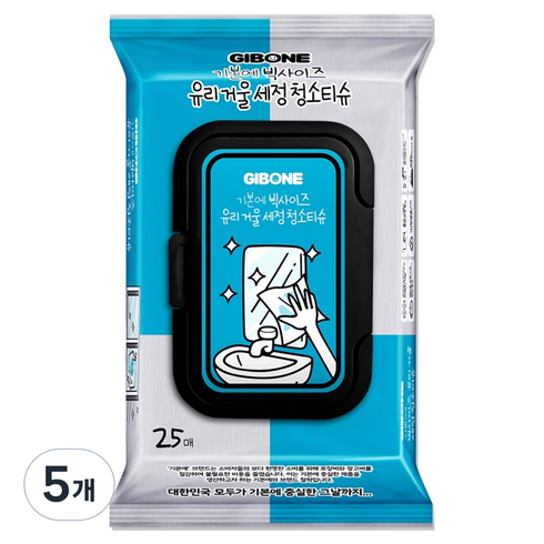 기본에 빅사이즈 유리 거울 세정 캡형 청소티슈 25p, 5개