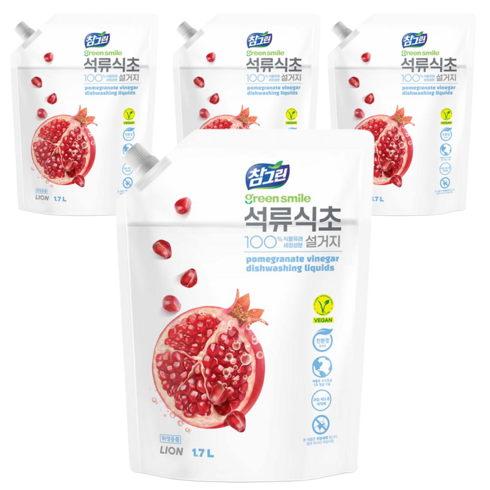 참그린 석류식초 설거지 주방세제 리필, 1.7L, 4개