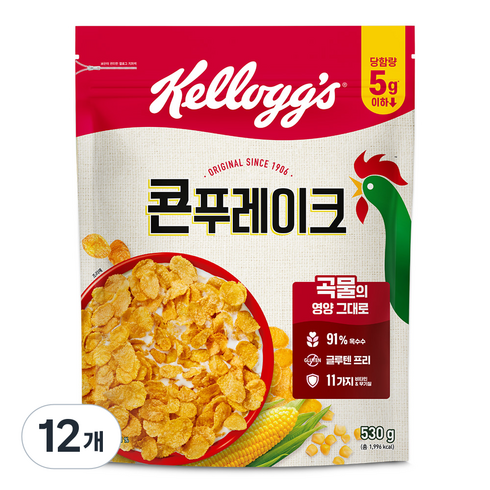 켈로그 콘푸레이크 시리얼, 530g, 12개