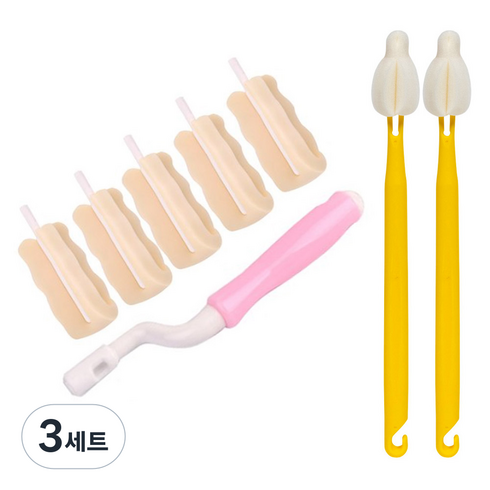 엠피엘 리필형 젖병 세척솔 + 폼 5p + 젖꼭지솔 2p 세트, 핑크, 3세트