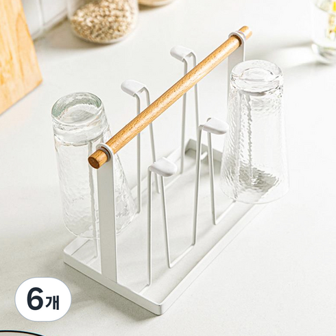 바른리빙 원목 컵걸이 꽂이, 화이트, 6개