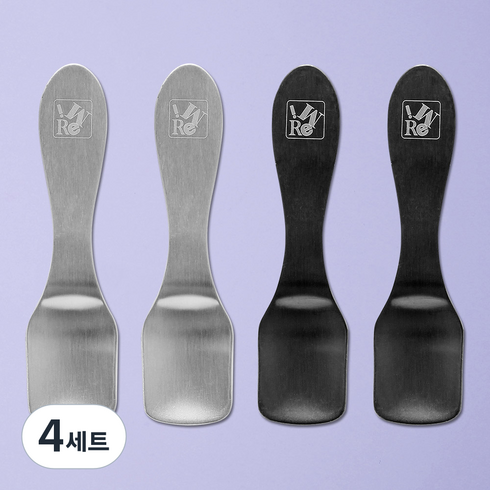 쿡코 스텐304 디저트 아이스크림 사각스푼 2종 x 2p 세트, 실버, 블랙, 4세트