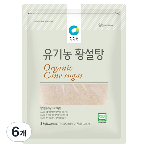 청정원 유기농 황설탕, 2kg, 6개