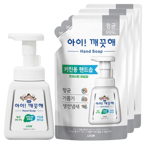 아이깨끗해 항균 키친용 핸드솝 프레시한 바질향 리필 200ml 3p + 용기 250ml, 1개