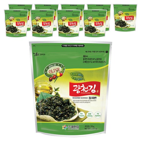 광천김 올리브 녹차 볶음 돌자반, 70g, 10개