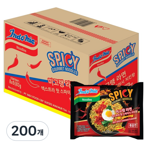 인도미 미고랭 라면 엑스트라 핫 스파이시 치킨향 83g, 200개