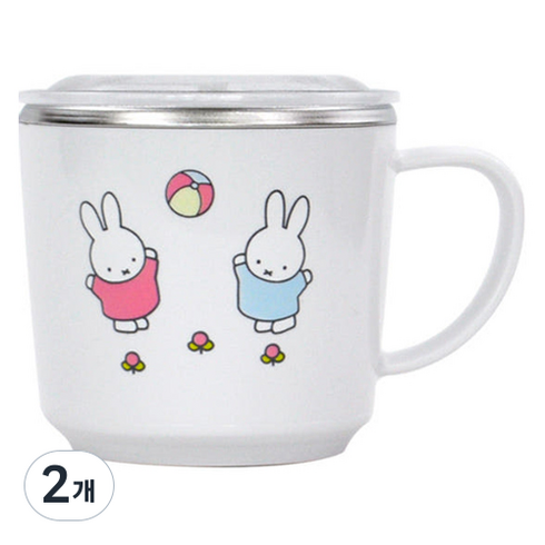 미피 유아용 논슬립 꼬마 뚜껑 스텐 손잡이컵, 혼합색상, 2개, 200ml