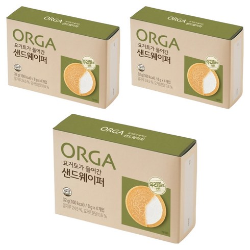 ORGA 요거트가 들어간 샌드웨이퍼, 요거트맛, 32g, 3개