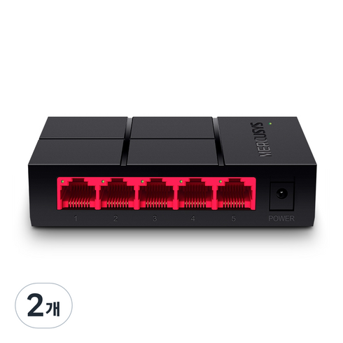머큐시스 5 포트 10 / 100 / 1000 Mbps 기가비트 데스크톱 스위칭허브, MS105G, 2개