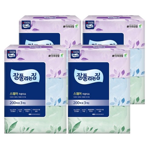잘풀리는집 스퀘어 천연펄프 미용티슈 2겹, 12개, 200매