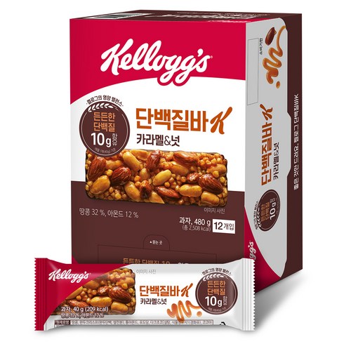 켈로그 단백질바K 카라멜&넛 12p, 480g, 1개