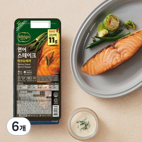 비비고 고단백 연어 스테이크 허브 & 페퍼, 6개, 60g