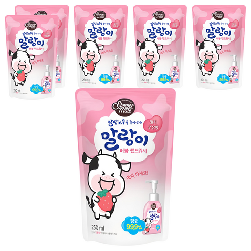 샤워메이트 말랑카우 버블 핸드워시 딸기 우유향 리필, 250ml, 6개