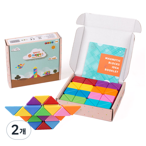 벨베이비 유아용 매직 큐브 세모형 자석 블럭 32p, 레인보우, 2개