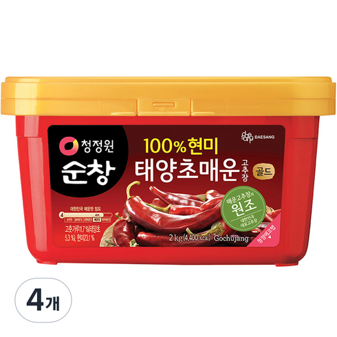 청정원순창 100% 현미 태양초 매운 고추장 골드, 2kg, 4개