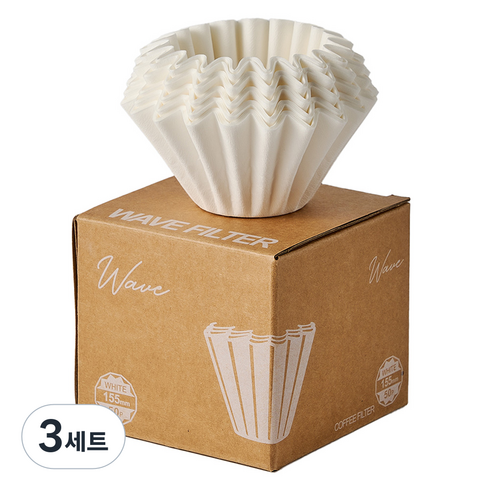빈플러스 핸드드립 웨이브 커피 필터 화이트 1~2인용 155mm, 50개, 3세트