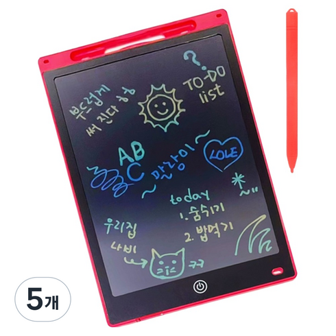 아가플러스 컬러 LCD 와이드 드로잉 패드, 빨강, 5개