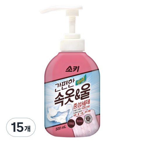 소키 간편한 속옷 울 중성세제 본품, 500ml, 15개