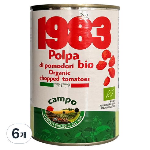 캄포 유기농 촙트 토마토 통조림, 6개, 400g