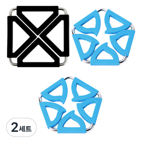 듀얼 냄비 받침대 사각 블랙 + 오각 블루 2p, 혼합 색상, 2세트