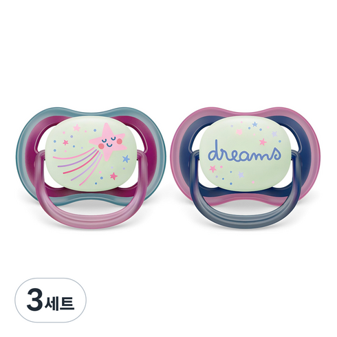 필립스아벤트 울트라 에어 야광 노리개 젖꼭지 2종 세트, 6~18개월, 별 + 드림, 3세트