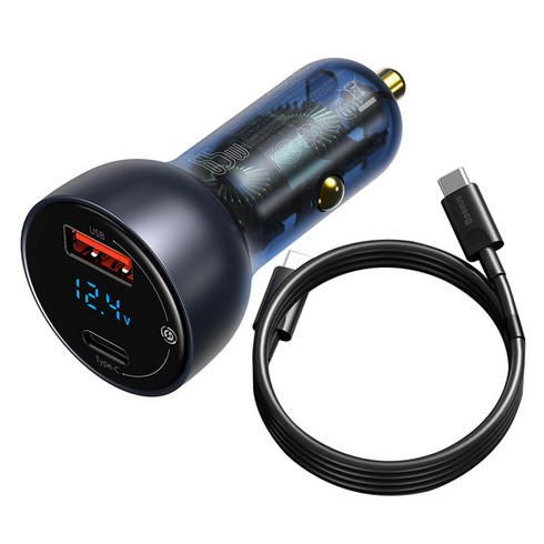 베이스어스 65w U+C QC PPS 디스플레이 듀얼 차량용 고속 충전기, VCKX65C, 다크그레이