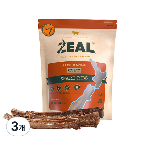 질 강아지 뉴질랜드산 수제간식 덴탈케어, 송아지갈비뼈, 500g, 3개