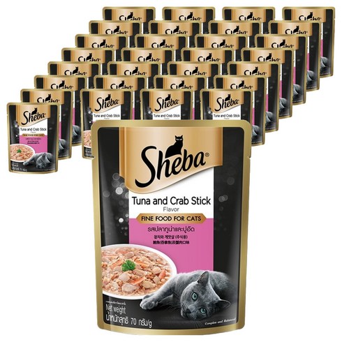 쉬바 고양이 주식 파우치, 참치+게살, 70g, 48개