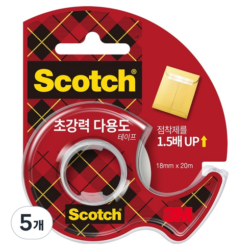 스카치 초강력 다용도 테이프 디스펜서 18mm x 20m, 투명, 5개