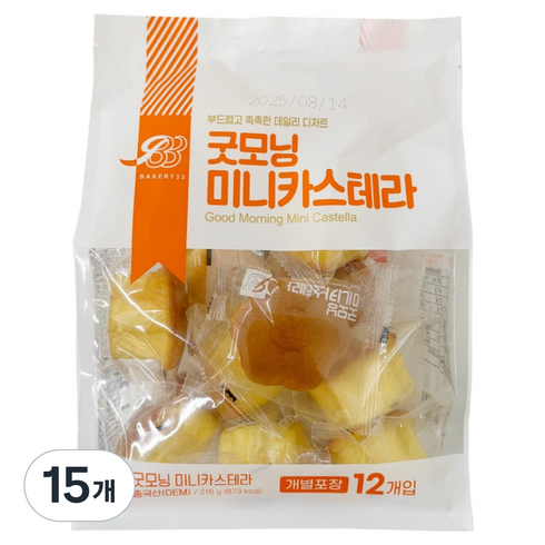 BAKERY33 굿모닝 미니 카스테라, 216g, 15개