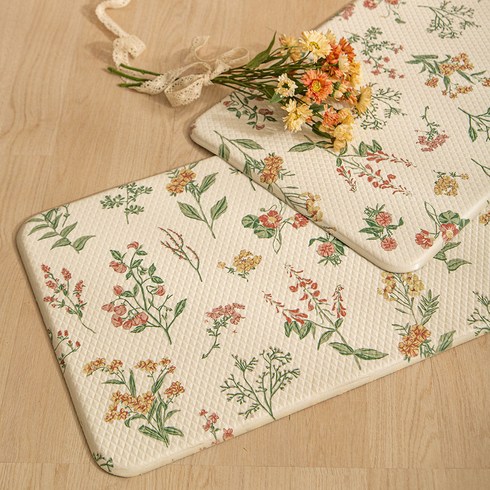 데코뷰 플라워 양면쿠션 주방매트, 혼합색상, 1개