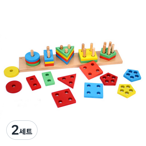 키움하우스 원목 5단계 링 끼우기, 빨강 + 파랑 + 노랑 + 녹색, 2세트